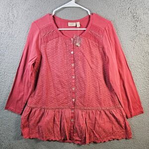 New LOGO by Lori Goldstein Embroidered Peasant Tunic Top Rose Pink Size S‎